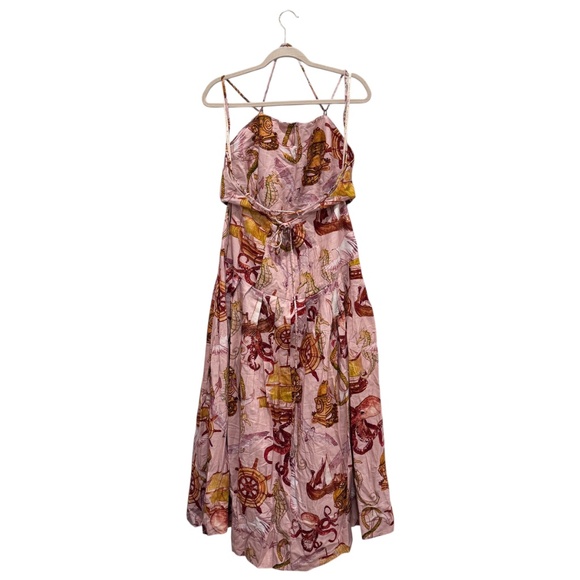 NWT Farm Rio Strappy Linen Maxi Dress Nautical Wonder Casual Beach Pink Sz XL - Picture 9 of 16